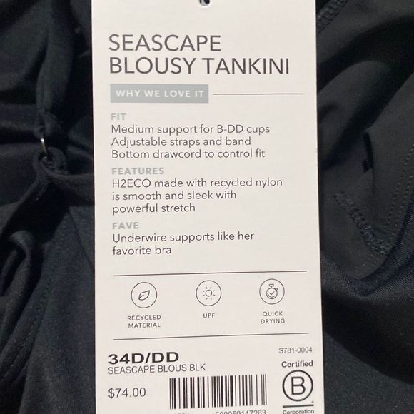 Athleta Seascape Blousy Tankini NWT Black 34D/DD Medium - Picture 4 of 7
